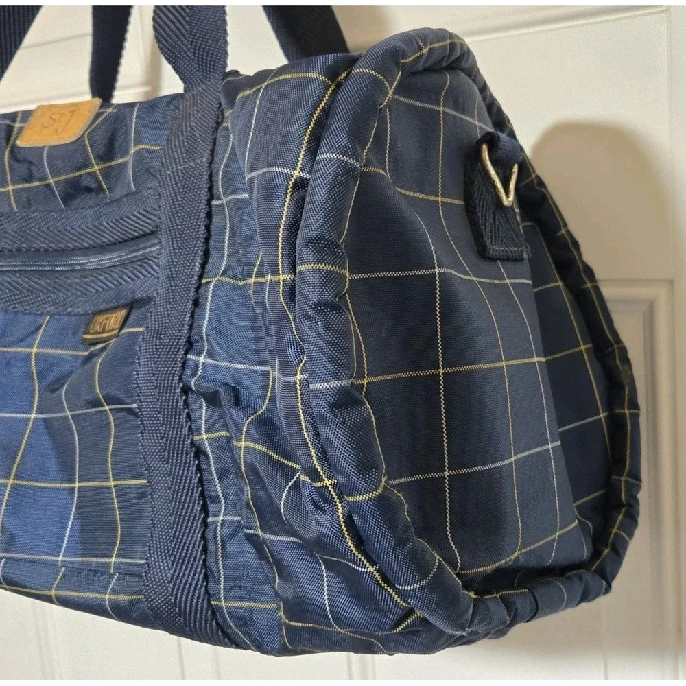 Oxford Blue Plaid Duffle Bag Vintage Polyester / Nylon 22